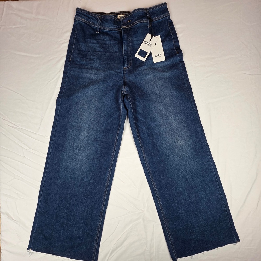OAT New York High Rise Wide Leg Jeans Dark Wash Raw Hem Size 12/31 F0004-CATJ - Picture 2 of 12